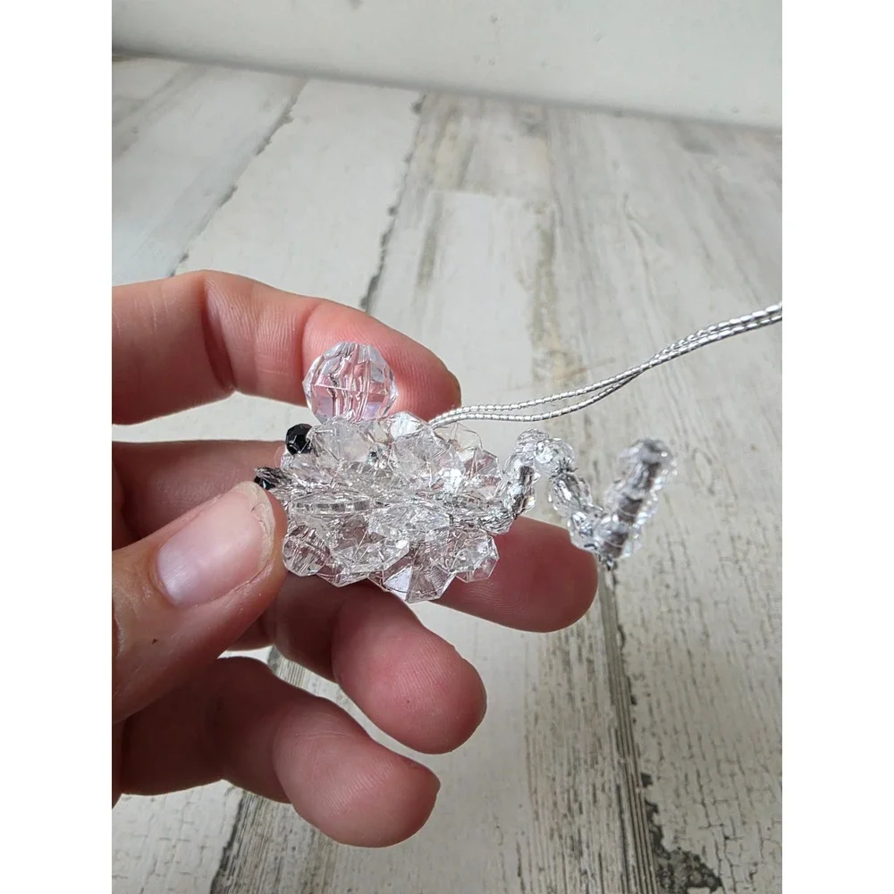 Vintage beaded cat mouse ornament mini pearls Xmas tree mouse